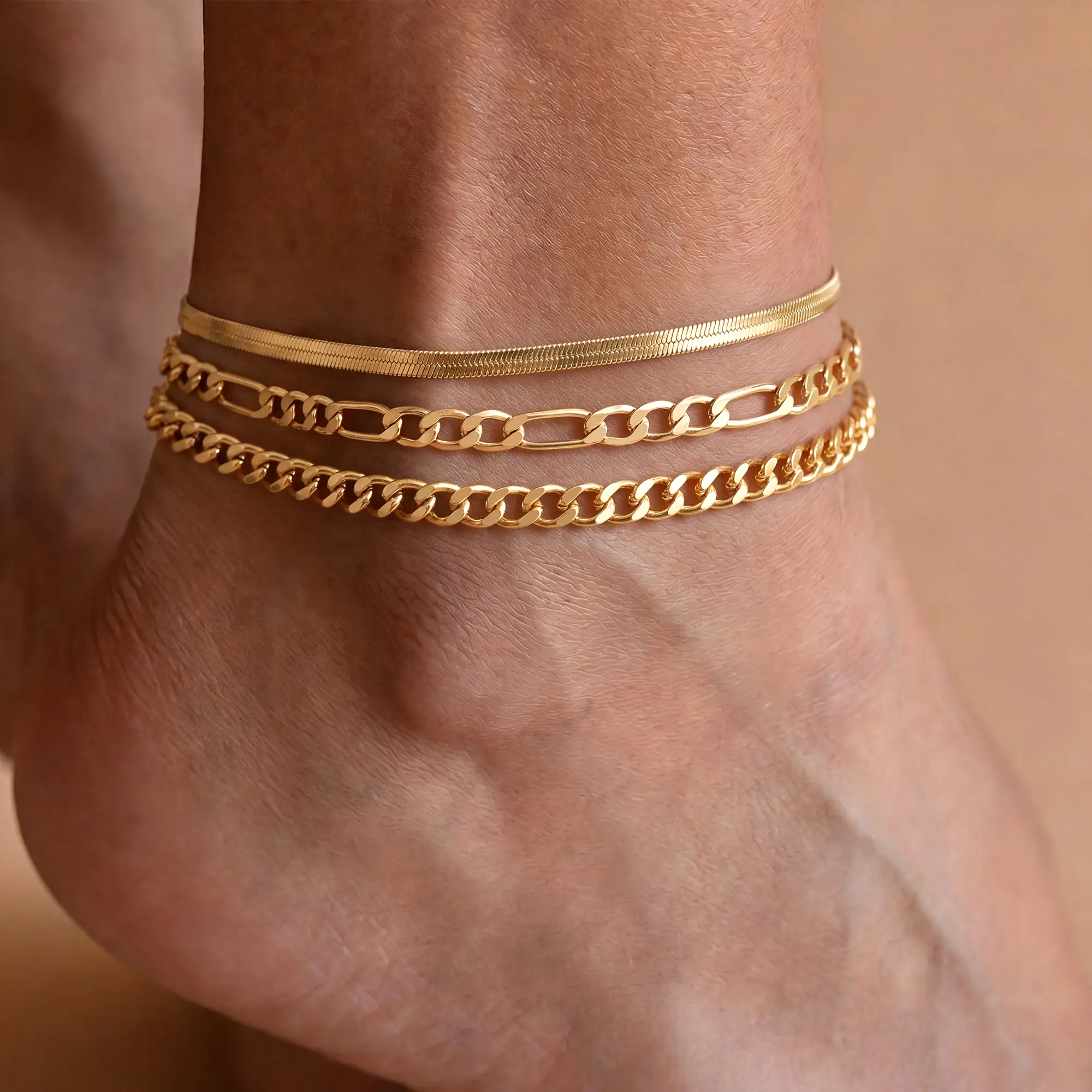 Freekiss anklet bracelet, Cuban chain anklet set, women's layered anklet, fashionable everyday accessory choice, Mother's Day waterproof jewelry gift homeessentials