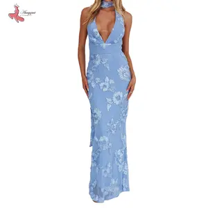 Women Long Dress, Sleeveless Halter Dress Backless FlowerFit Cocktail Dress for Party