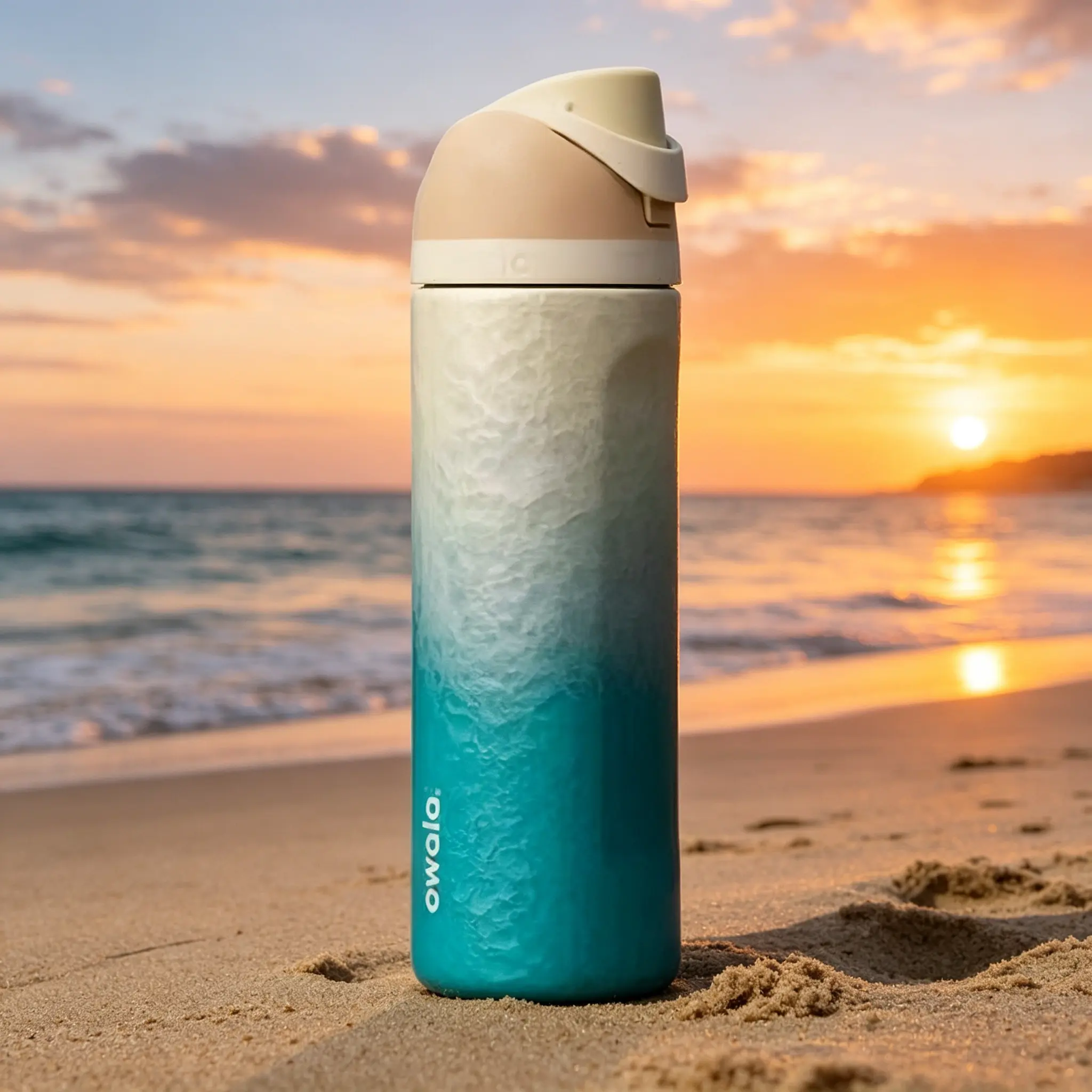 Owala FreeSip 24oz Rolling In Gradient Blue Insulated Water Bottle, BPA-Free, 24-Hour Cold Retention, Leakproof Flip Straw Lid, Portable Travel Sports Tumbler For Beach, Gym, Daily Use