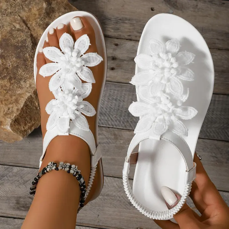 Women's Fashionable Plain Color Slip-on Sandals, Casual Toe Thong Sandals for Summer, Lightweight Breathable Comfortable Non-slip Sandals for Daily Wear, Boho Casual Sandals, Boho Style Sandal, Fashionable Wedge Sandals, Summer Boho Shoes