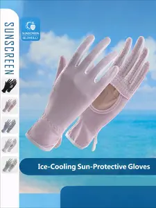 Women's UV Protection Gloves, Breathable Anti-Slip Ice Silk Gloves, Summer Outdoor Cycling Gloves, Palm Hollow Side Open Design