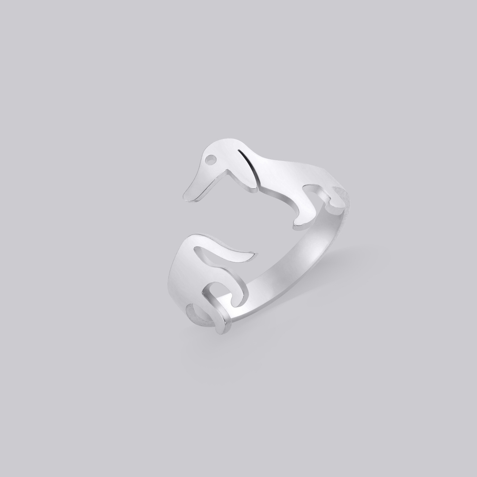 Titanium Steel Ornament Sausage Dog  Adjustable Ring
