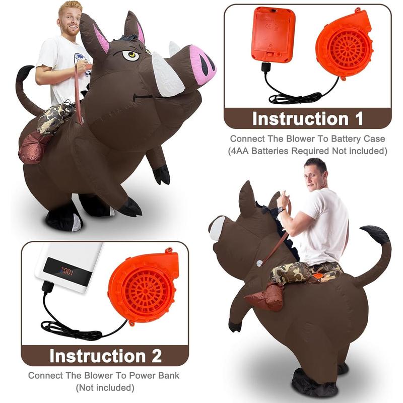Halloween Inflatable Warthogs Rider Costume Funny Blows Up Riding   Costume for Halloween Party Adult Men Women