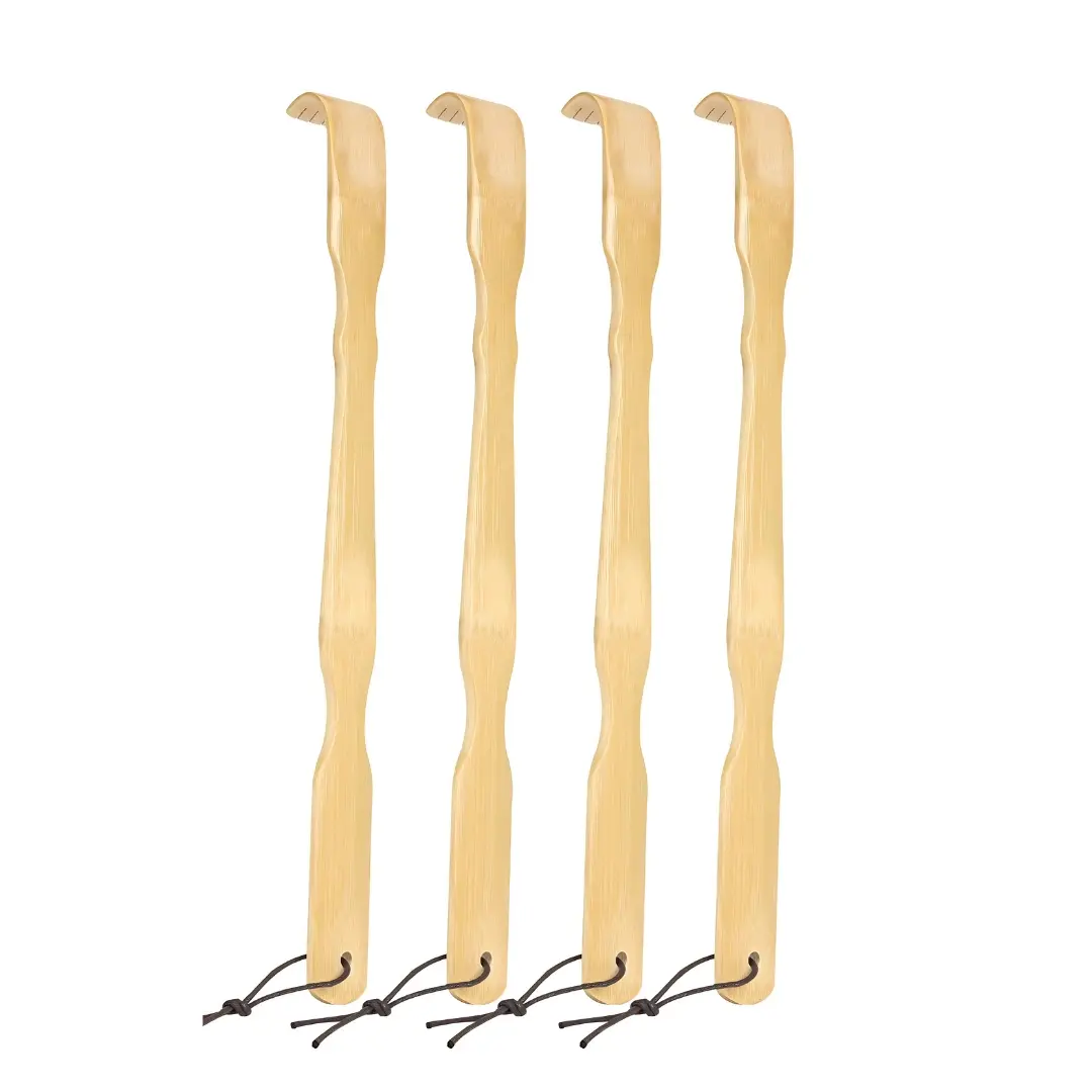 Bamboo Back Scratchers, 4-Pack Gift Set with 17 Inch Long Handle for Instant Relief - Manual Body Care Tool for Adult Men & Women