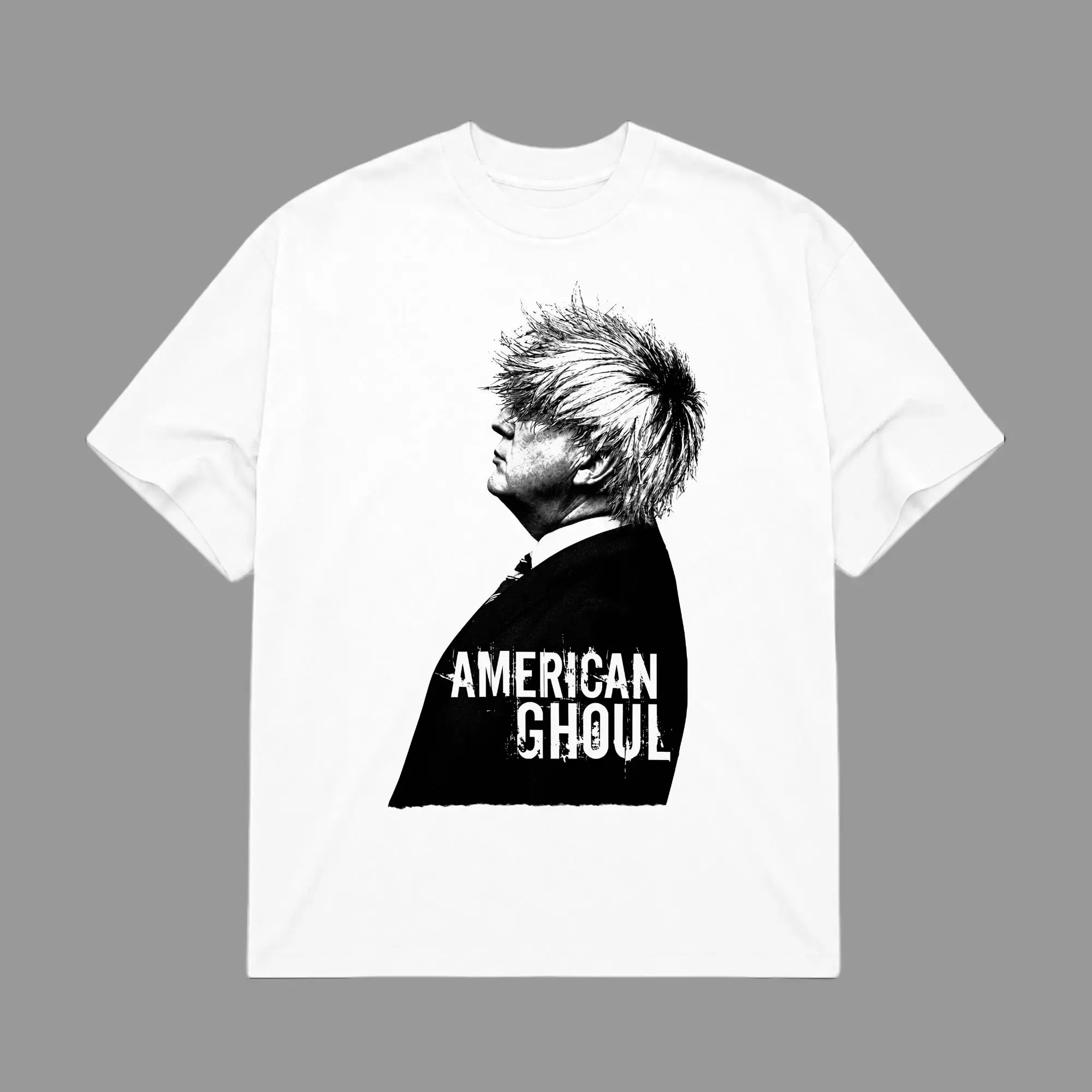 American Ghoul T-Shirt, Political Halloween Graphic Tee, Spooky Parody Shirt, Black White Statement Tee