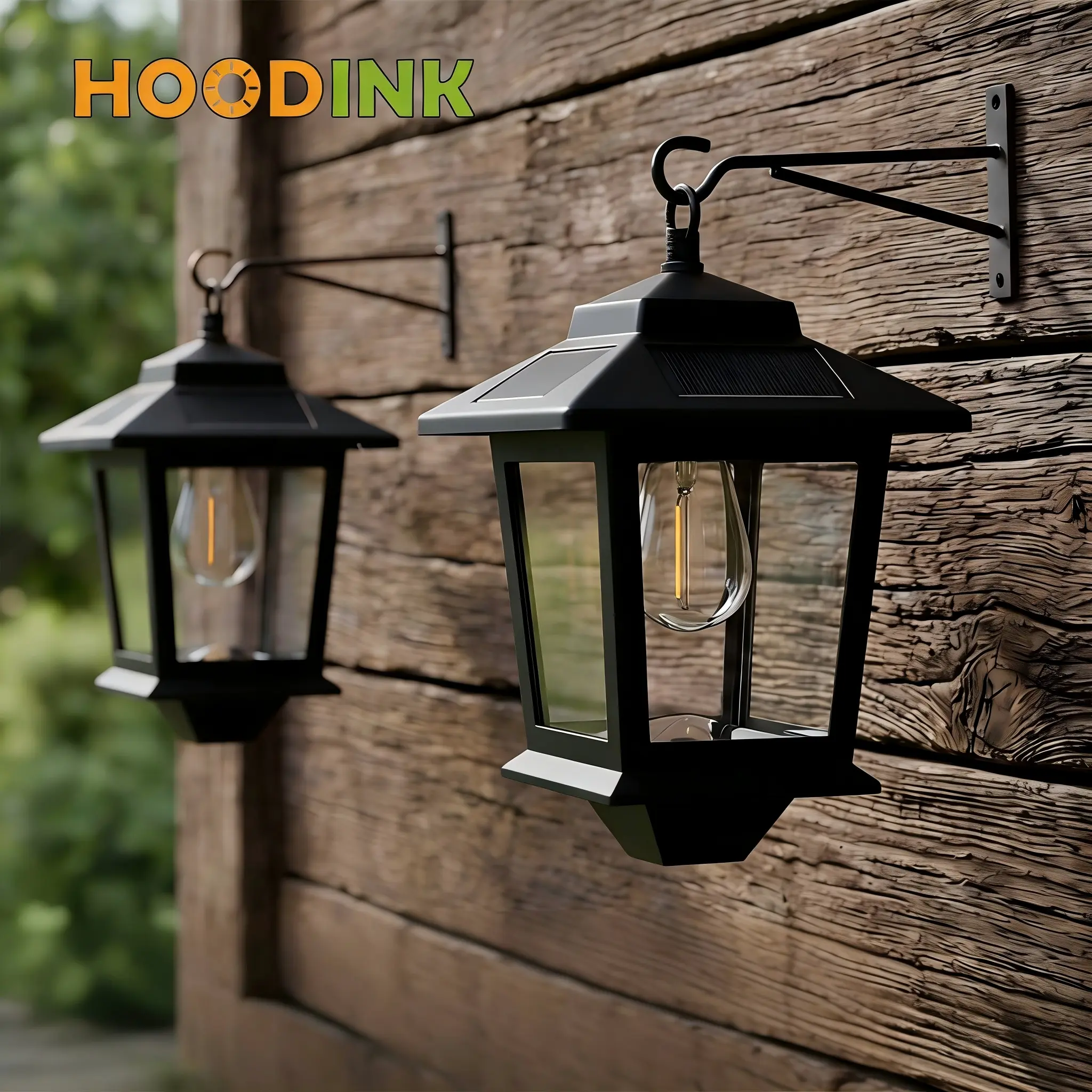 Hoodink Iron Solar Outdoor Wall Lanterns (2-Pack) - 4 Solar Panels, Anti-Rust, Warm White, Waterproof, Fast Charging, Energy Saving, Outdoor Decor, Water Resistant Patio Lights