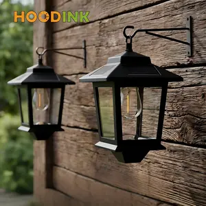Hoodink Solar Wall Lanterns 2 Pcs with Replaceable Bulb 4 Solar Panels Warm White Outdoor Wall Sconce Anti-Rust Waterproof Design Energy Saving High-Speed Charging
