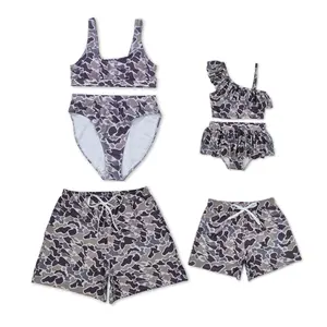 Grey Brown Camouflage Swimsuits (All Genders and Sizes)