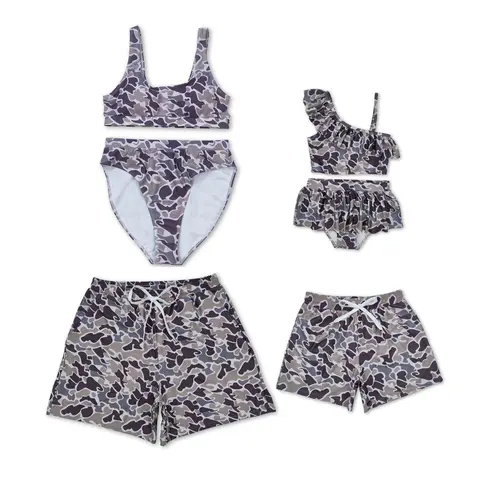 Beach Swim Trunks in Trendy Grey Brown Camouflage, Unisex High-Quality Swim Bottoms, Comfortable Fit for All Sizes