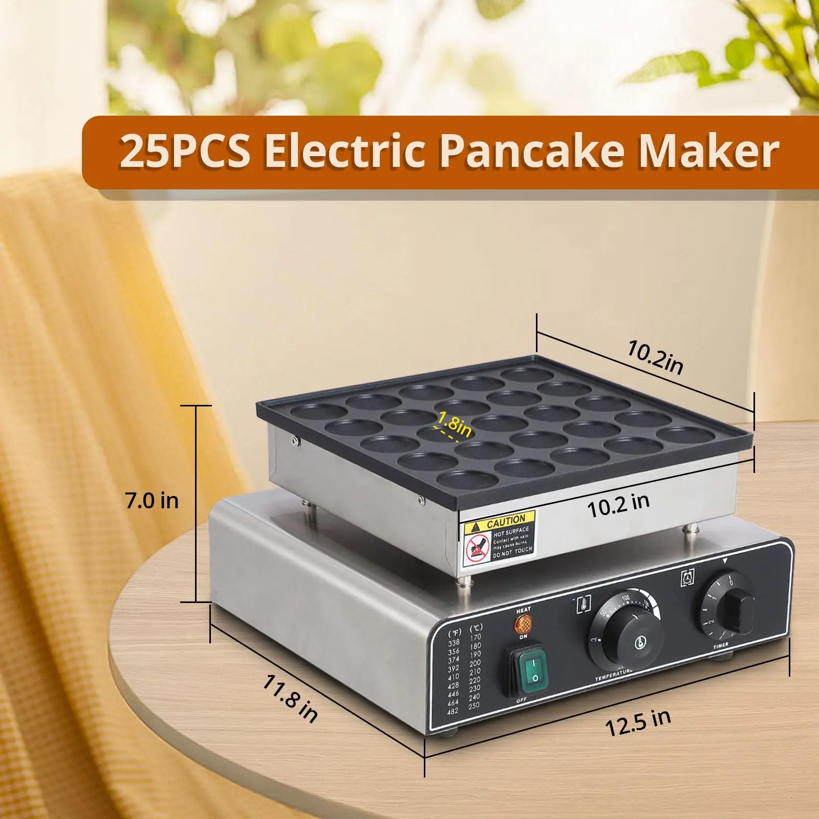 Garvee Mini Dutch Pancakes Maker Machine with 25 Pcs Capacity, Commercial-Grade Electric Non-Stick Muffin and Pancake Maker, 1.8-inch Diameter, Adjustable Temperature Control from 50-300℃ for Home Kitchen Use