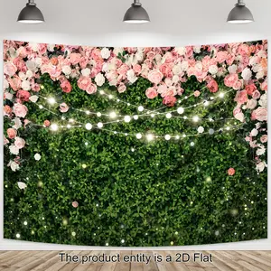 Pink Rose Leaves Backdrop Spring Floral Backdrop Natural Garden Background Cloth Flower Tapestry Wall Hanging Photography Background Polyester Fiber Wedding Bridal Shower Birthday Party Event Studio Decor Prop Wall