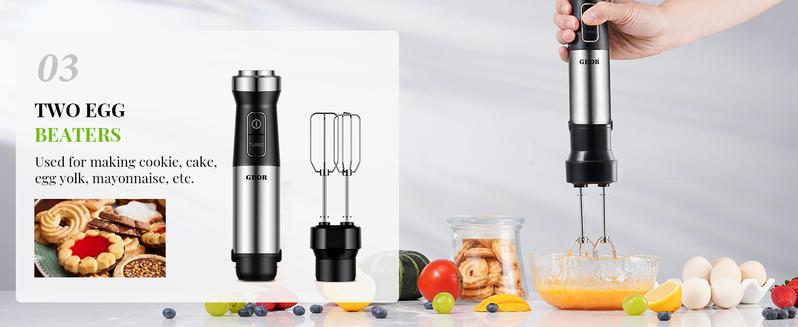 GDOR 1000W Immersion Hand Scratch Resistance Blender with 20 Speed & Turbo Mode, Dough Hooks, Beaker, Chopper & Titanium Blades, Portable Design