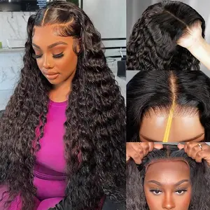 Wear and Go Glueless Wigs Human Hair Pre Plucked Pre Cut 5x5 6x4 HD Closure Wigs Human Hair Glueless Ready to Wear Wig Deep Wave Lace Front Wigs for Black Women 180% Dentisy Deep Curly Water Glueless Wigs Ready to Wear