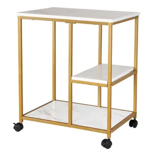 Nicole Selection 3-Tier Kitchen Island Cart with Marble Top, Rolling Utility Cart with Wheels, Mobile Serving Cart for Kitchen, Living Room & Party, Gold Frame