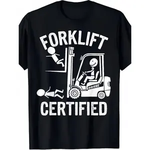 Men's Forklift Certified Graphic T-Shirt - Funny Warehouse Worker Design with Forklift Operator Cartoon & Certified Text - 100% Cotton Breathable All-Season Casual Round Neck Tee for Gym, Gardening, Warehouse graphic tee men's t shirts
