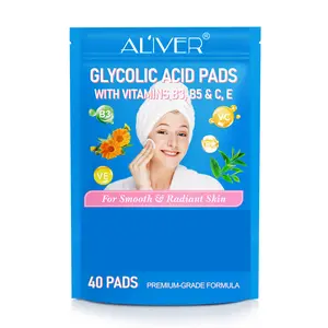 ALIVER Glycolic Acid Pads for Face & Body with Vitamins B5, C & E,Skincare, Moisturize & Plump Skin- Peel Pads (40 Pads)