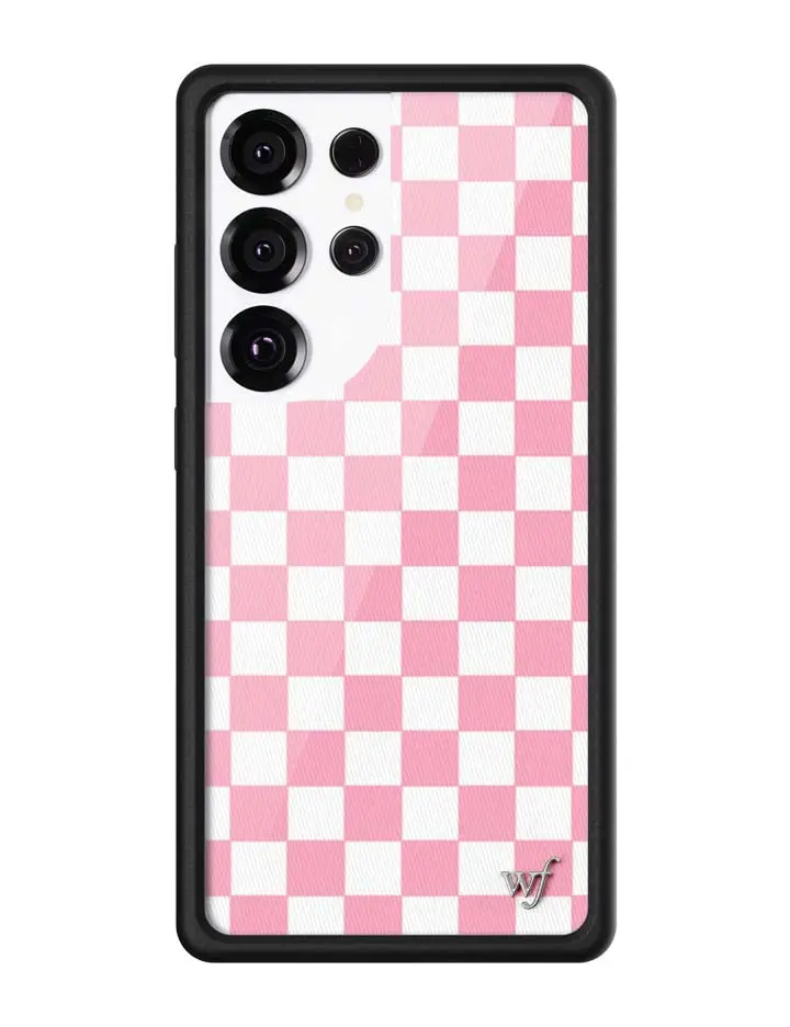 Pink Checkers | Limited Edition Trendy Samsung Galaxy Case | Raised Protective Black Bumper | Women Owned Small Business | Pink and White Checkered Pattern Aesthetic Design | Safety Casing Protective | Gift for Her