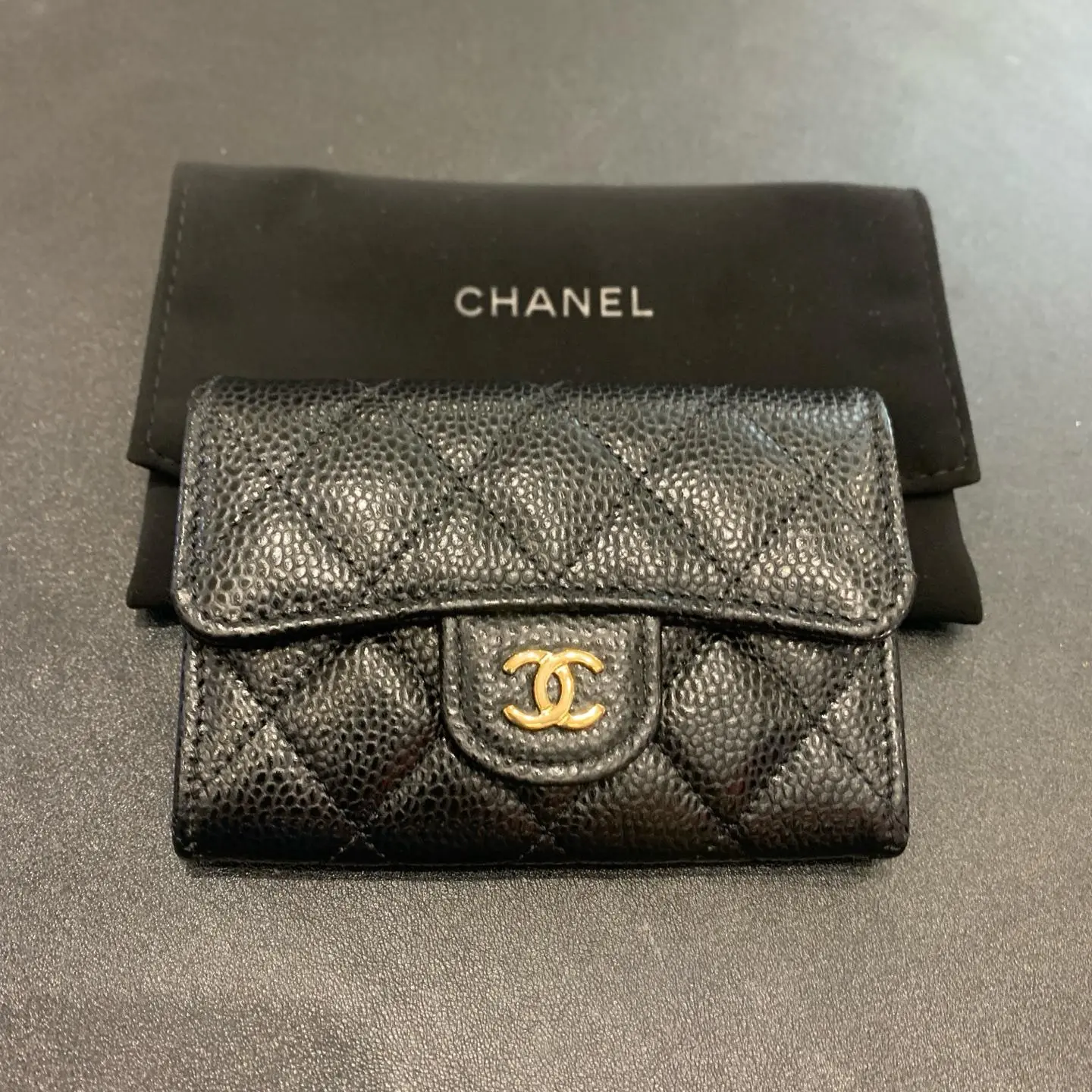 Pre-owned Chanel Brand new and idle Chanel/Chanel classic black gold pebbled leather cf short card holder coin purse chip size 11*8 accessories XH 22535962