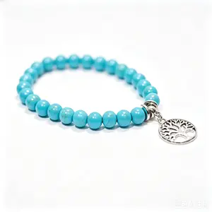 LUMINA GEMS Healing Stone Beaded Bracelets for Women with Tree of Life Charm Blue Turquoise Stone Stretch Bracelet for Daily Wear 8MM