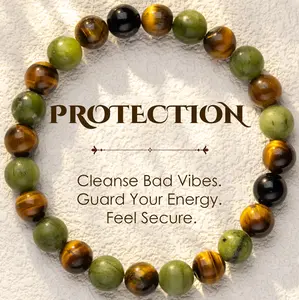 Protection Energy Bracelet, King Stone Black Obsidian Tiger Eye Bracelet, Cleanse Negativity & Feel Secure, 8mm Beaded Stretch Bracelet