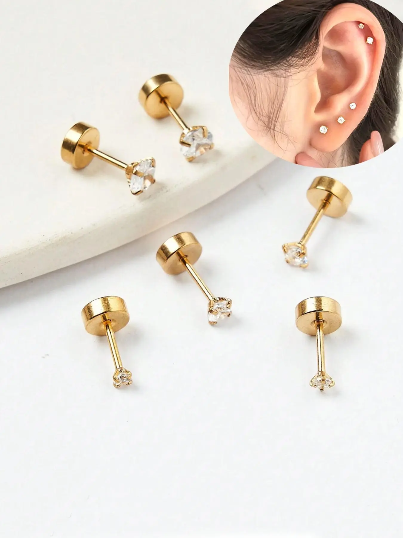 Flat Back Earrings-Gold Color