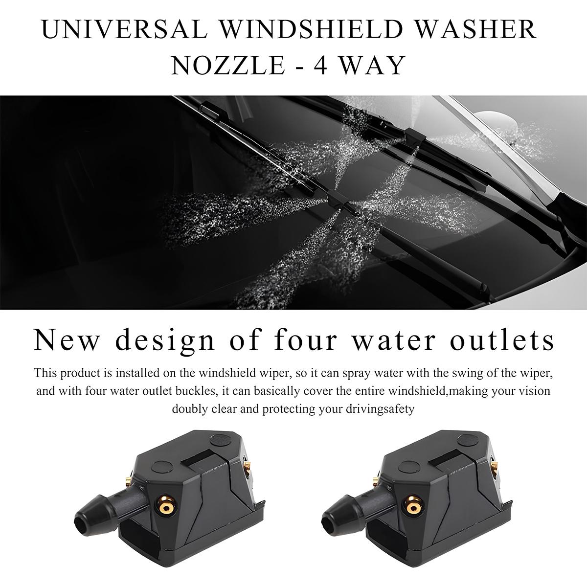 2 PCS Front Windshield Washer Nozzles, 4 Holes Car Windshield Washer Wiper Arm Sprayer, Auto Left Right Windshield Washer Squirter Nozzle Replacement, Universal Vehicle Accessories
