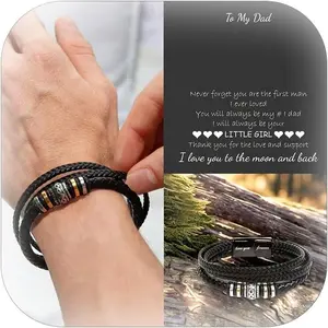 To My Son Bracelet Multi-layered Leather Bracelet Gift for Him Black Braided Bracelet for Grandson Stackable Bangle Bracelet Inspirational Wristband Gift for Brother Son Grandson Boyfriend Dad