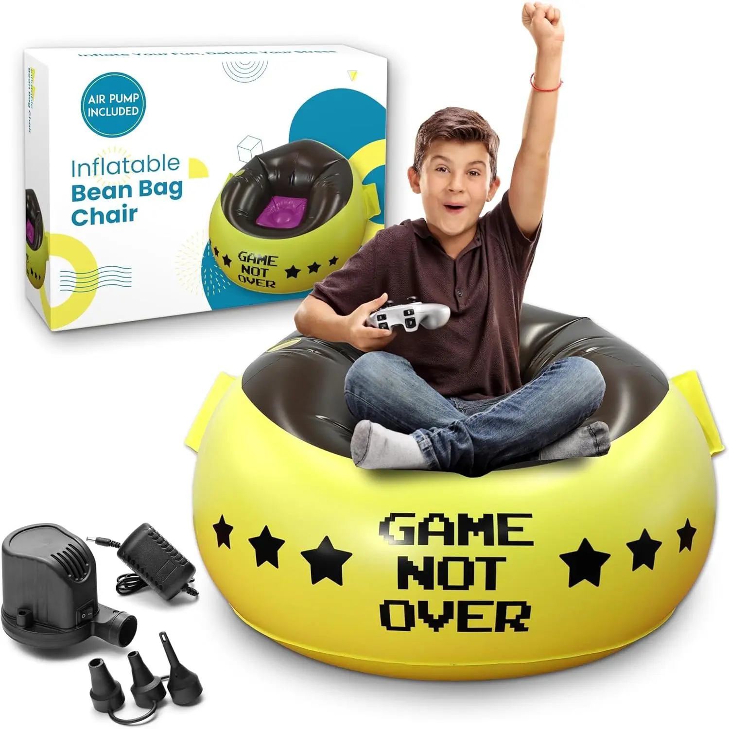 Inflatable Gaming Chair for - Air Pump Included 2-in-1, Gaming Bean Bag Chair-  Gaming Chair- Bean Bag Chairs for  8-12, Gamer Chair for