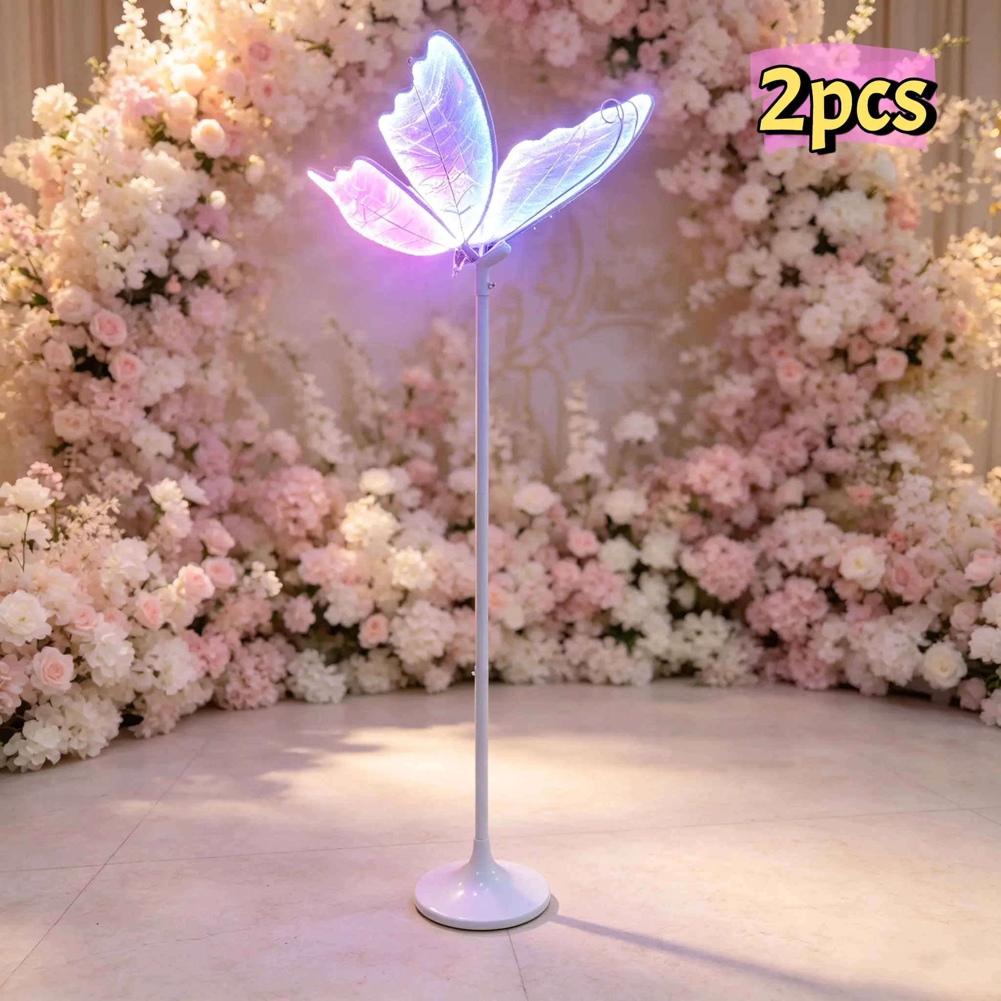 2-Pack RGB LED Butterfly Floor Lamps, Remote Control, 55-70.9in Adjustable Height - Freestanding Indoor Lighting for Weddings, Parties (Ages 14+), Floor Lamp