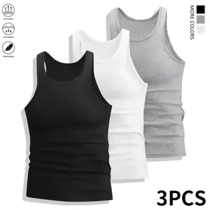 Three-piece set: men’s casual sleeveless fitness training tank top; stylish sleeveless tank top suitable for gym workouts and casual wear