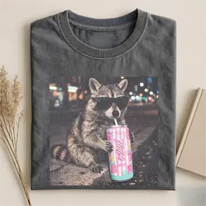 Raccoon Cotton Candy Alani Drink Graphic Tee, Fun Animal Lover Shirt, Vintage Raccoons Shirt, Funny Meme Genz Dank Raccoons Shirt