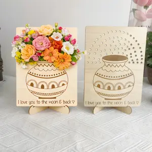 Handmade Wooden Vase Stand for Flowers - "Love You to the Moon & Back" Engraved, Perfect Gift for DIY Lovers, Flower Display, Eco-Friendly Home Decor for Mother's Day, Birthdays & More