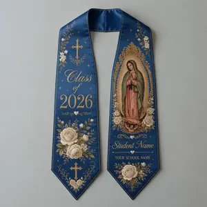 Personalized Blue Virgin of Guadalupe Graduation Sash 2026 | Custom Class of 2026 Stole with Student Name & School Name | Religious Graduation Stole