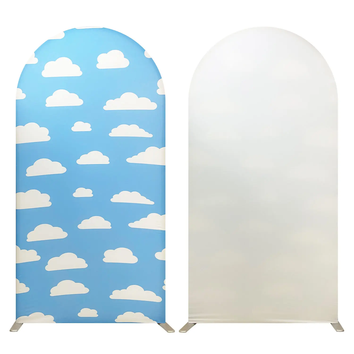 6.5ft Standard Size Double-Sided Blue Sky Cloud Chiara Arch Hand-Print Spandex Backdrop, Stretch-Fit Plain Fabric Festive Backdrop & Banner for Kids Birthday, Stage Frame Party Photo Booth Decorations, Stage Frame Festive Backdrops & Banners