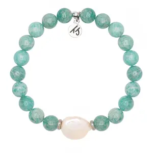 Peruvian Amazonite Gemstone with Pearl Coin Stacker Bracelet