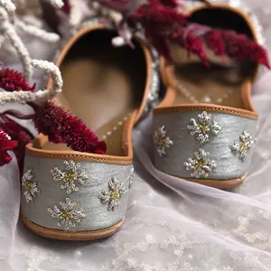 Serena - silver/grey base juttis - handmade genuine leather punjabi jutti/khussa/mojari/flats/bridal shoes