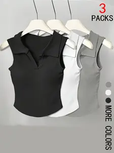 Women's Polo Neck Tank Top, Casual Sleeveless Knit Top for Summer, Ladies Clothes for Daily Wear, Athletic Fashion Activewear