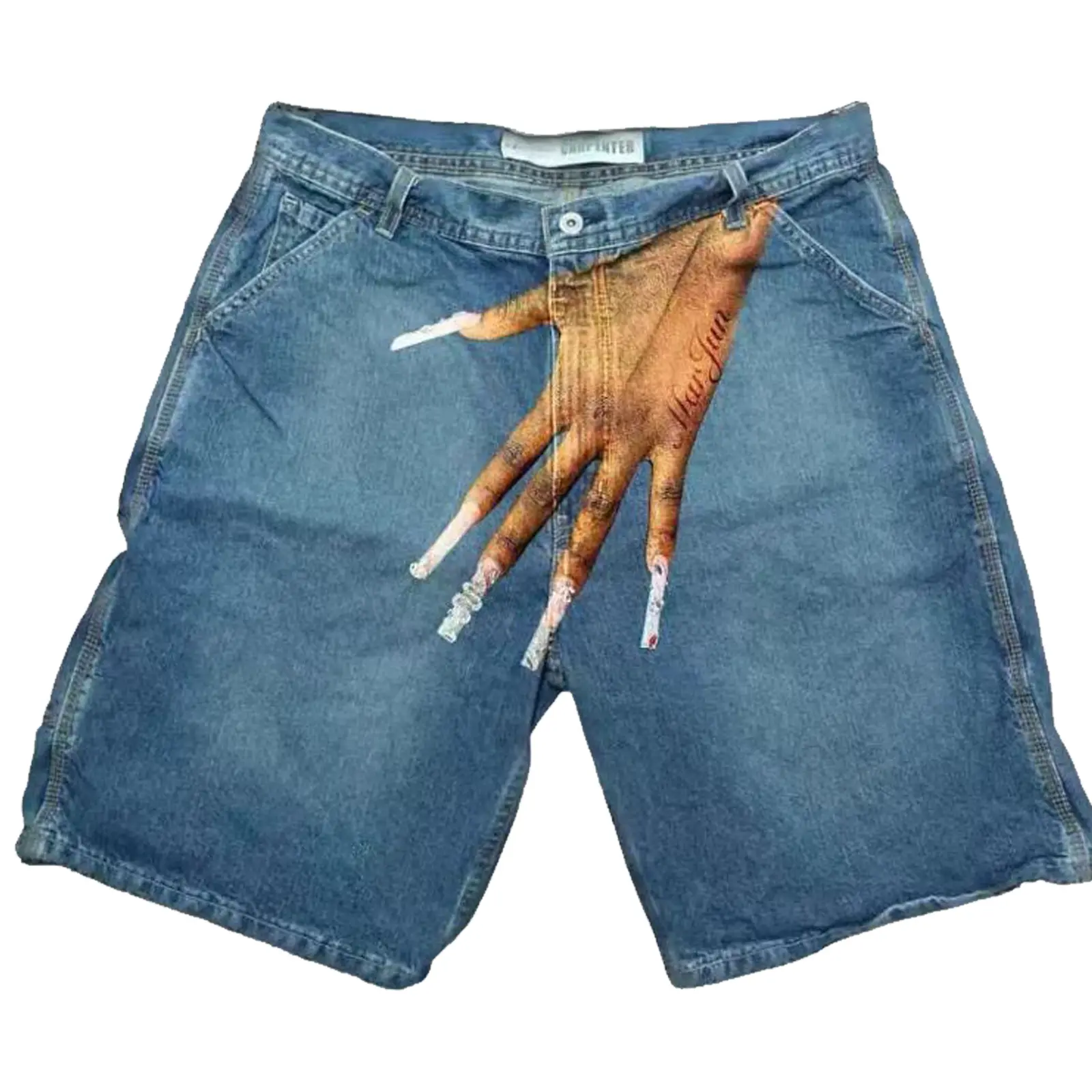 Y2K hip-hop pattern printed denim shorts men's high street shorts trendy couple casual jeans Fashion Menswear