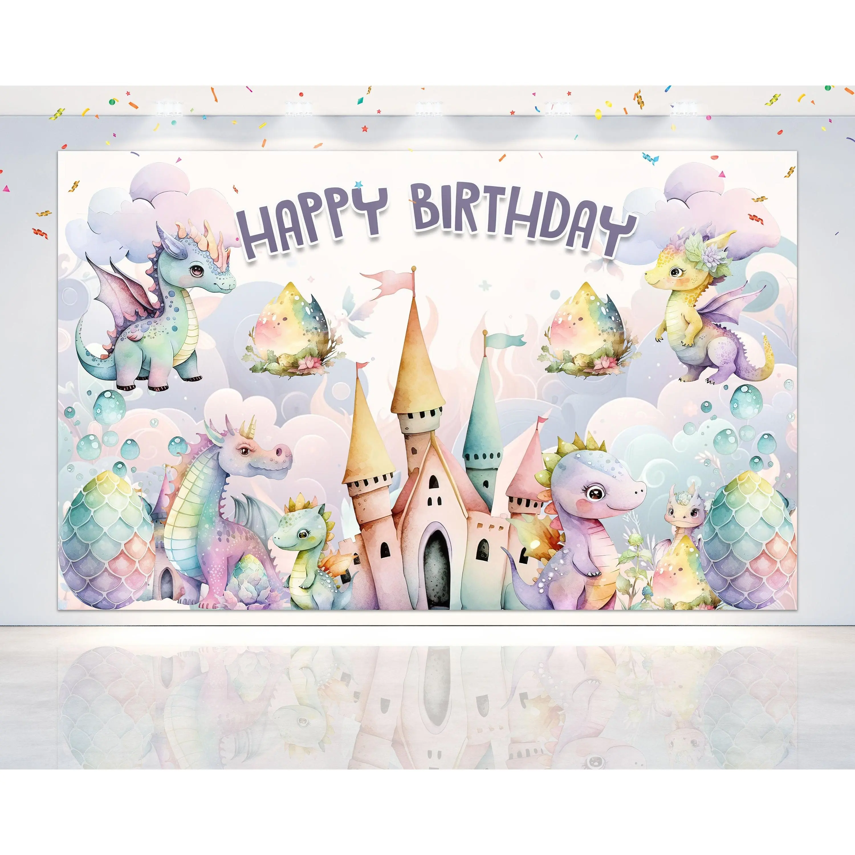 Enchanted Dragon" Happy Birthday Backdrop 5x3 FT - Magical Dragon Celebration Theme