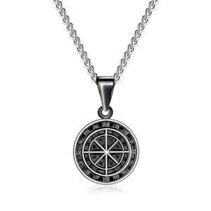 Stainless steel retro men's and women's compass necklace punk casting personality compass coin pendant jewelry accessories