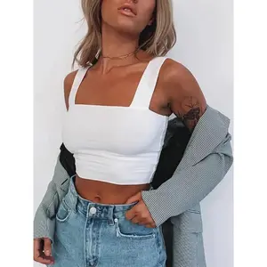 Square Neck Sleeveless Summer Crop Top White Women Black Casual Basic T Shirt Off Shoulder Cami Sexy Backless Tank Top