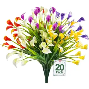 20 Bundles 400 Heads Calla Lily Artificial Flowers, UV Resistant Faux Plastic Fake Plants for Outdoor Indoor, for Planter Porch Garden Home Summer Cemetery Decor (Color Mix)