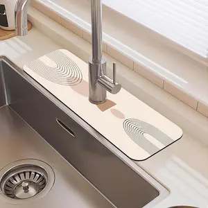 Abstract Line Pattern Faucet Mat, 1 Count Waterproof Durable Rubber Splash Guard, Non-slip Sink Mat for Kitchen Sink & Dining Table