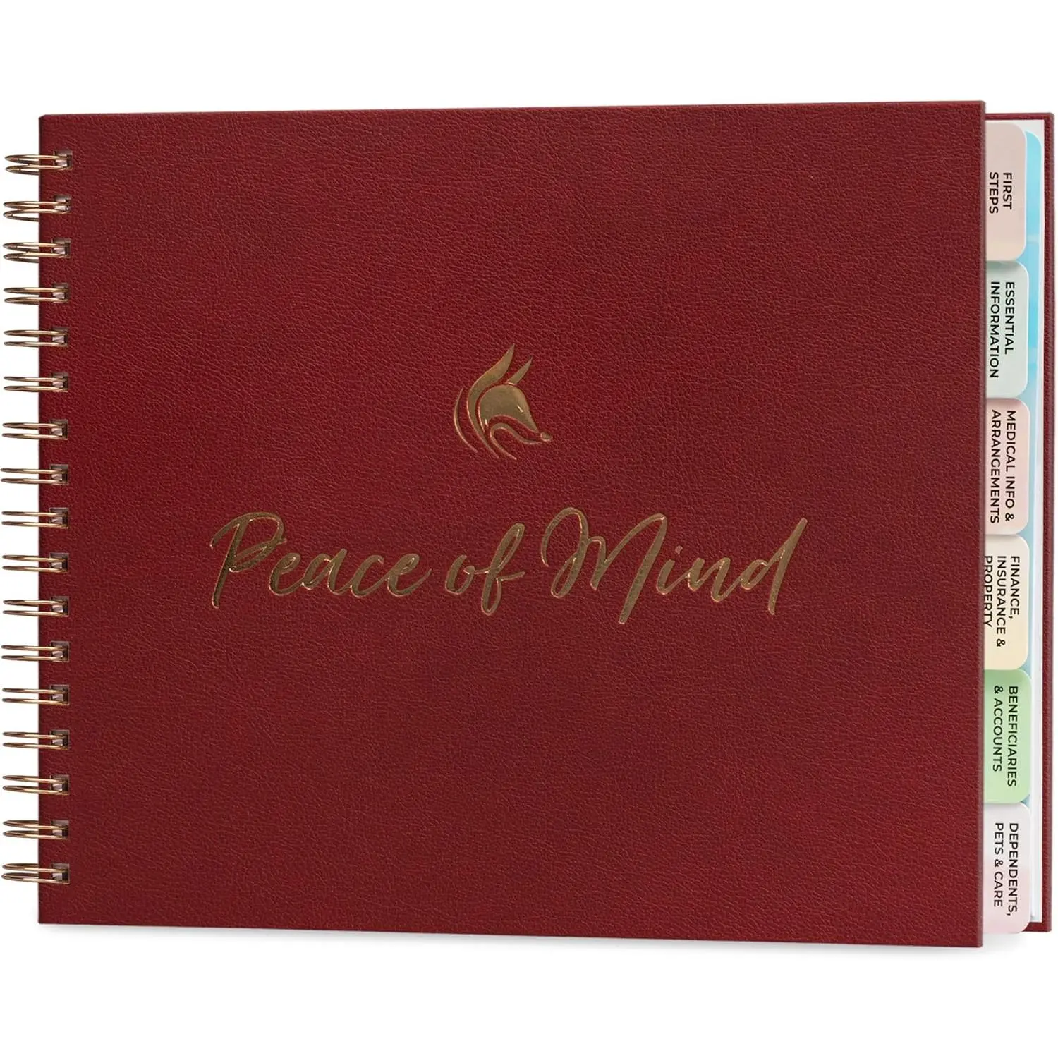 Peace of Mind Planner - Guided End of Life Organizer, Personal Record Book &  File for Important Information (Burgundy)