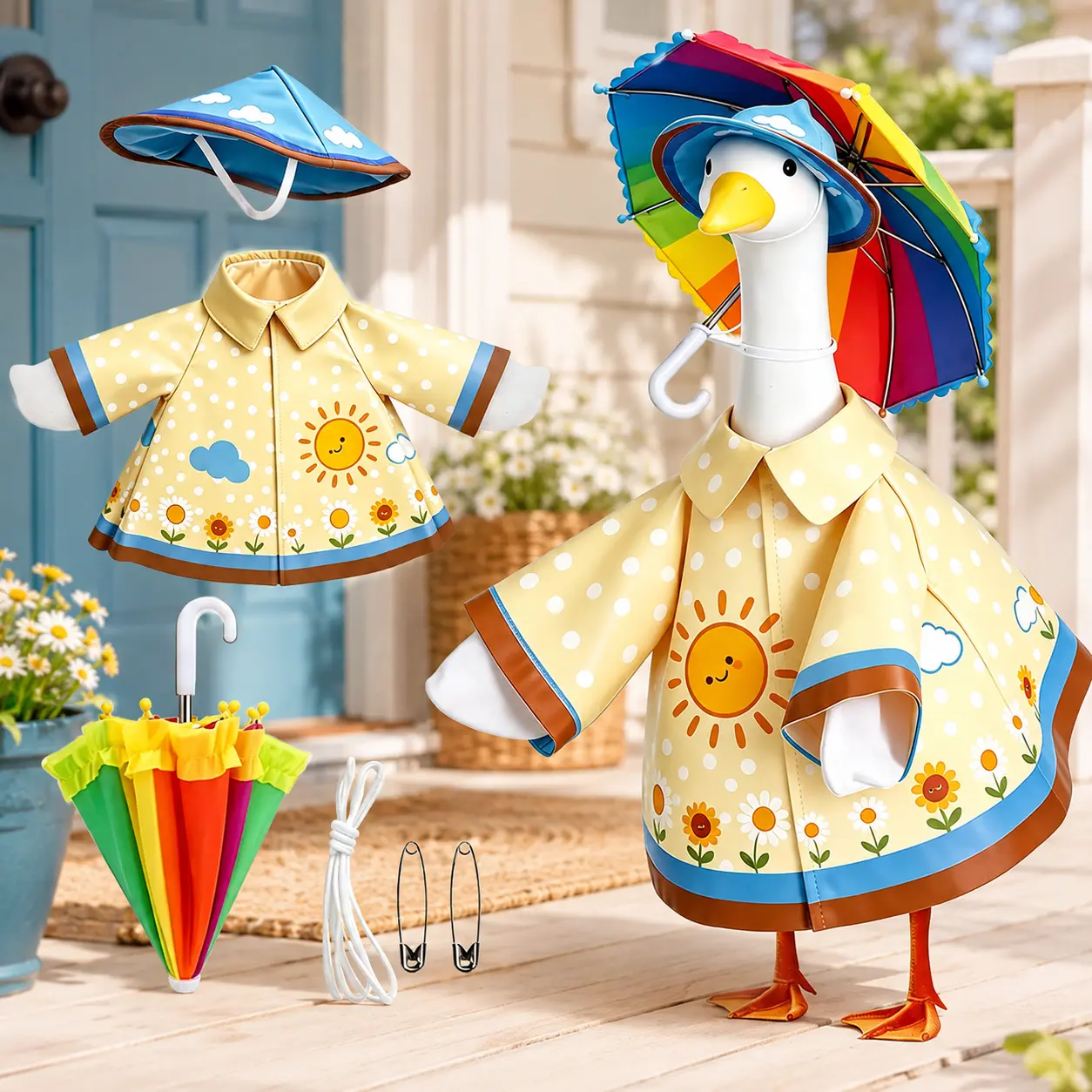 23 Inch Goose Statue Accessory Set with Bikini Straw Hat Sunglasses Scarf Swim Ring Necklace for Outdoor Decoration Weather Resistant Reusable Gift for Yard Decor Lovers