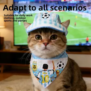 Pet Hat and Apron Set, Adjustable Football Pattern, Suitable for Small Medium Large Pets, Pet Accessories Decorative Triangle Scarf
