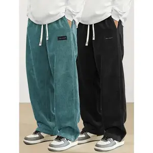 2pcs Men'S Casual Two-Tone Corduroy Pants, Men's Sweatpants Loose Fit, Vintage Texture, Comfortable Wear, Straight Leg, Mid Waist, Solid Color, Comfortable Leisurewear|Vintage Corduroy|Polyester CorduroyGift(Sheets)