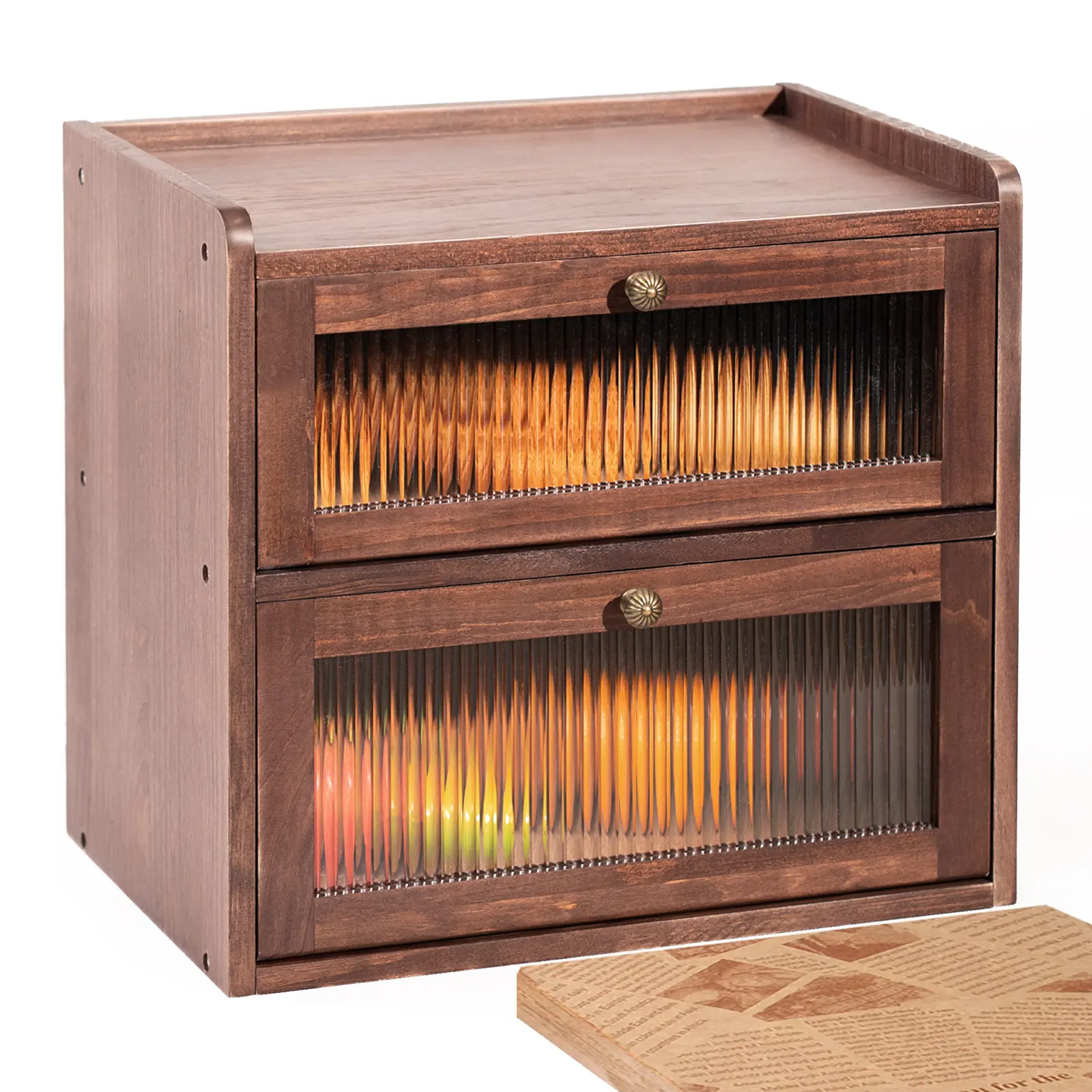 Solid Wood Bread Storage Bin - Double-Layer Kitchen Countertop Organizer, Rustic Brown Storage Container for Fresh Loaves, Includes 50 Bonus Food-Grade Liners #DealsForYouDays