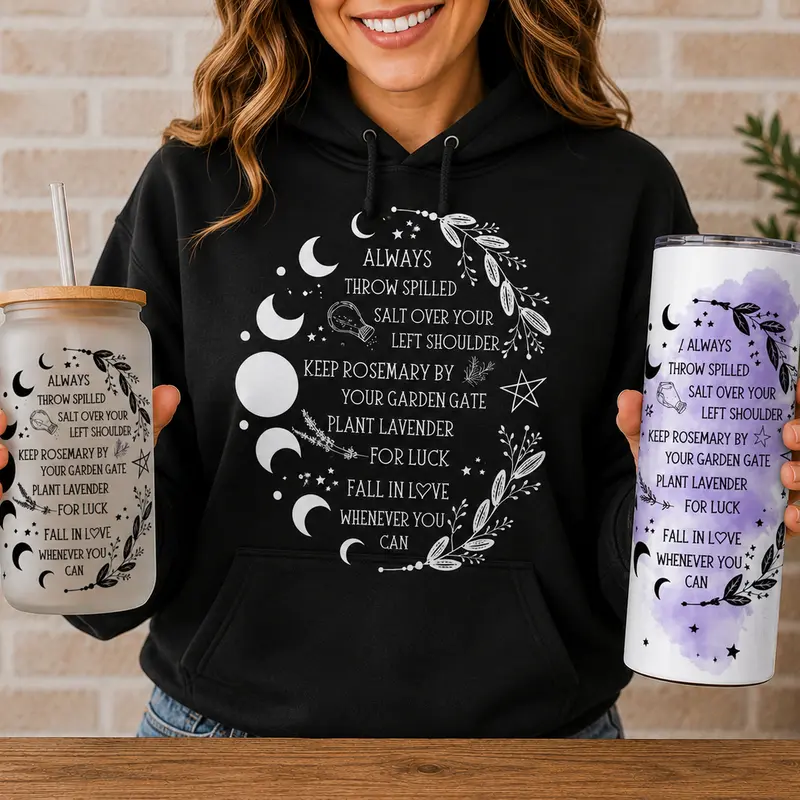 Practical Magic Sweatshirt and Tumbler Bundle Set with Glass or Stainless Steel Tumbler Casual Hoodie for Women Black Hoodie Long Sleeve Tops Womenswear Bridal