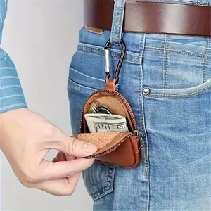 Vintage Leather Keychain Coin Purse with Zipper and Key Ring, Compact Card Holder Wallet for Men and Women, Portable Mini Pouch for Coins, Keys, and Cards, Stylish Everyday Accessory and Gift